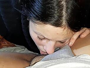 my shy girlfriend tries cunnilingus for the first time, and her real reaction is passionate