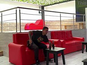 Cute Guy With Pierced Nipples Fucks Wet Pussy In Bathroom Tattoo, Gets Facial Cumshot