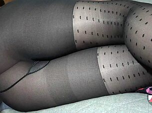 ripped her pantyhose and rubbed my cock on her ass before coming inside