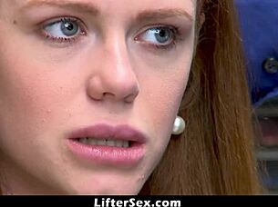 Teen shoplifter Ella Hughes gets punished with blowjob and fucking by officer after caught at work