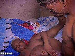 the black man fucks the ebony big girl hard with monster cock.