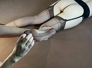 Horny milf moans during soles massage in nylon stockings with tickling fetish