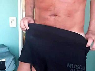 i love feeling my bulge in these soft muscle shorts, the cotton feels so great against my skin