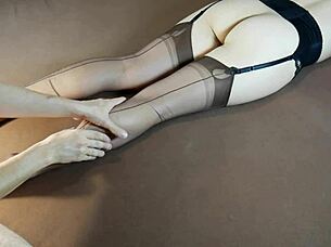 Horny milf moans during soles massage in nylon stockings with tickling fetish