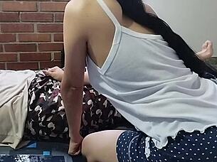 My cheating stepmother swallows cum after sucking me in homemade teasing session