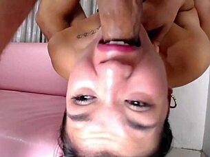 rough face fucking with monster cock, colombian amateur gets sloppy backwards throat in thong