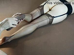 Horny milf moans during soles massage in nylon stockings with tickling fetish