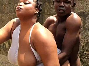 Bitch with huge natural tits feels intense pleasure getting fucked hard outdoors