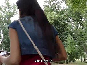 Can you believe this guy lets a stranger fuck his GF Liliane outdoors?