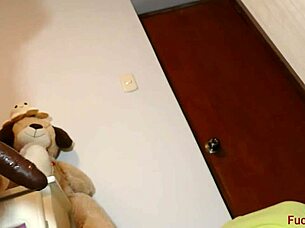 Young Latina's tight ass humiliated with two massive dildos in rough anal