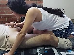 My cheating stepmother swallows cum after sucking me in homemade teasing session