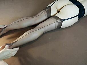 Horny milf moans during soles massage in nylon stockings with tickling fetish