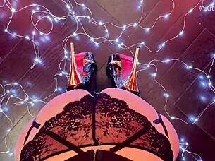 cute redhead teen gives passionate blowjob in stockings