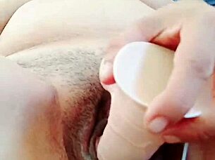 Latina beauty masturbates with huge dildo, cums twice