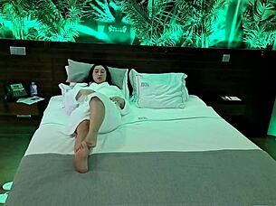 latina milf invites chubby handyman to oil her body and make her squirt in the hotel