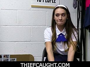 Tiny Teen Shoplifter Fucked Hard By Guard After Dildo