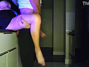 young babe moans loudly in kitchen with tight pussy 😍