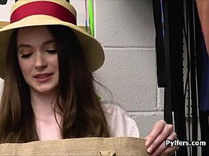 mall cop catches big tit bikini hottie stealing dildo, bends her over for hardcore fucking