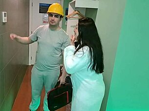 latina milf invites chubby handyman to oil her body and make her squirt in the hotel