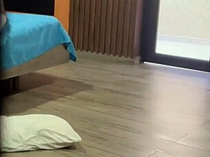 pervert surprises curvy girl in school uniform. she pleasures herself to a big spill on the floor