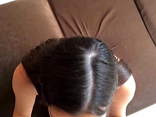 Hot Long Hair Brunette Stepmom Seduces Stepson to Have Sex with Big Cock