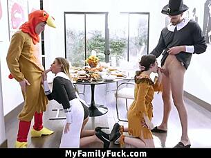 Stepfamily Having A Hot Foursome On The Dinner Table With Daddy And Milf
