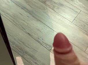 pervert surprises curvy girl in school uniform. she pleasures herself to a big spill on the floor