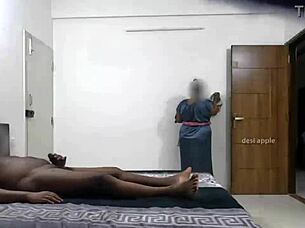 maid samantha gets flashed a hard cock in the house