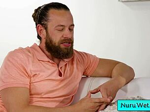 blonde masseuse says, 'feel my tits on your back during this wet nuru'