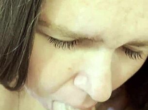 sexy bbw poppy cohen sucking big cock pov, showing tits and ass in casual scene