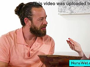 blonde masseuse says, 'feel my tits on your back during this wet nuru'