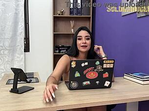 My Slutty Secretary Sucks My Monster Cock for a Raise Until I Cum in Her Throat