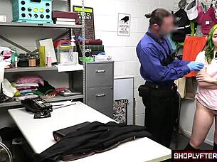 Security Guard Smashes Shoplifting Girl's Pussy In Garage