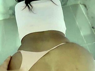 She was cleaning the bathroom but ended with a gaping cum-filled ass!