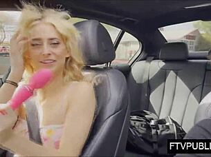 amateur blonde flashing and masturbating in public