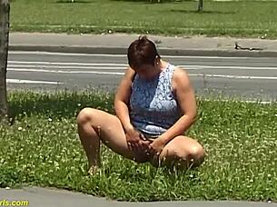 Redhead BBW MILF Boldly Pees In Public