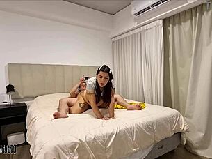 The Argentine pendeja rides the Colombian cock without a condom.