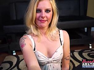 Skinny Blonde Mya Delivers Wet Blowjob And Swallows Warm Cumshot