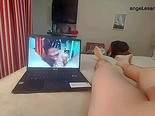 Reacting to my anal video, I catch cousin jerking to my blowjob and milk him 😏