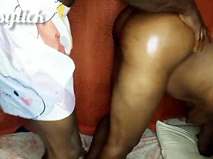 Cheating pastor's wife caught muff diving big black cock on altar