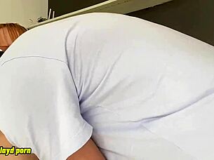 Petite redhead gets big cock in her mouth and pussy