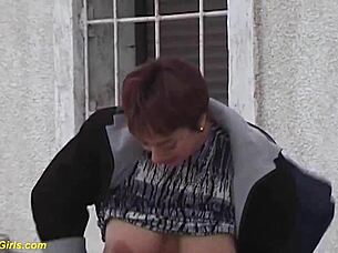 Redhead BBW MILF Boldly Pees In Public