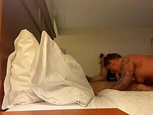 Wife Deep Throats Monster Cock in Hotel Room with Big Tits Sucking