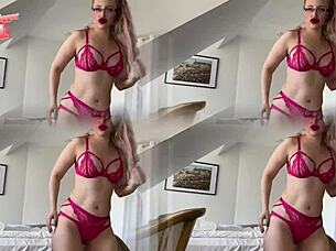 Femdom goddess in pink panty and garter belt