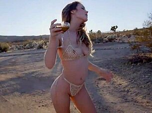 Young Babe Strips in Desert with Natural Tits