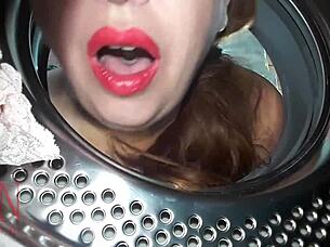 Submissive Housewife Dominated and Fucked Roughly in Laundry Room Washing Machine