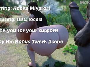 busty whore gets gangbanged by huge black cocks in the forest 3d