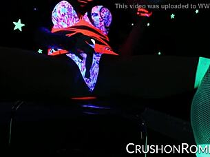 Romi stuffs her shaved pussy with toys