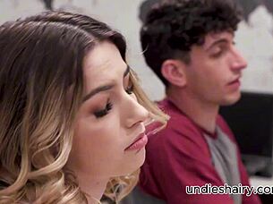 busty teacher forces student to lick and fuck in threesome