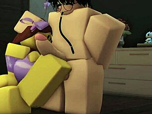 Young and virginal character in a swimsuit gets sexually satisfied by a femboy in Roblox game